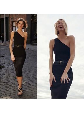 Sold Out NYC Elegant One-Shoulder Black Midi Dress